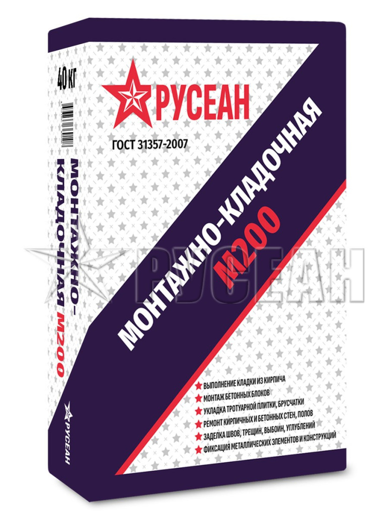 Сухая смесь М-200 монтажно-кладочная, 40 кг Русеан